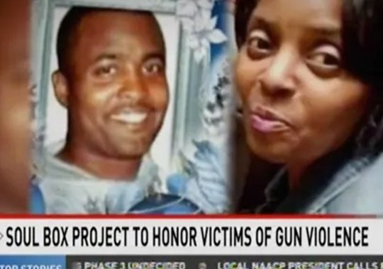 News still of mother, Darlene, with photo of son