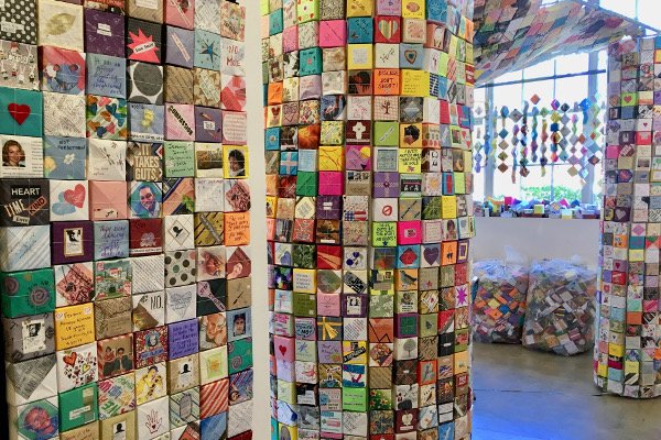 Soul Boxes on panels hung as walls and a column