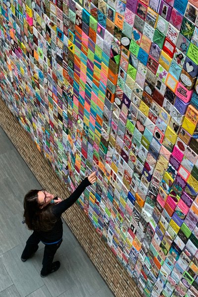 Art Prize, Grand Rapids, MI Woman points in large expanse of Soul Boxes, Grand Rapids, MI